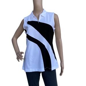 New EP New York Women White Black Collared Sleeveless Golf Polo Tank Top Size M